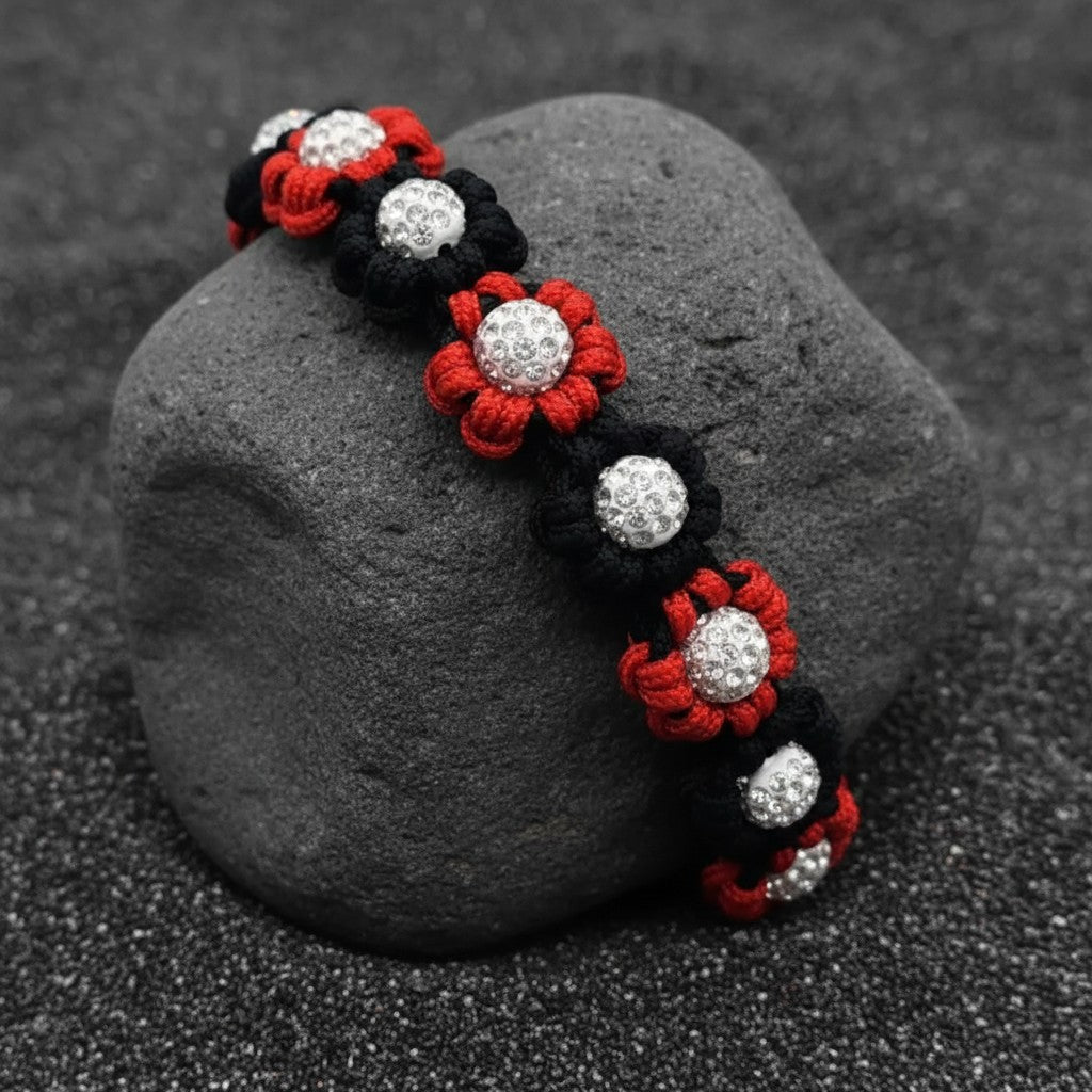 Red/Black Flower Paracord Collar with Rhinestone-Buckle