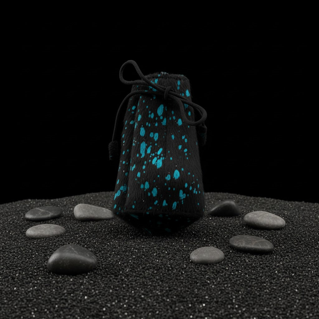 All Natural Cowhide Poop Bag-Black with Turqoise