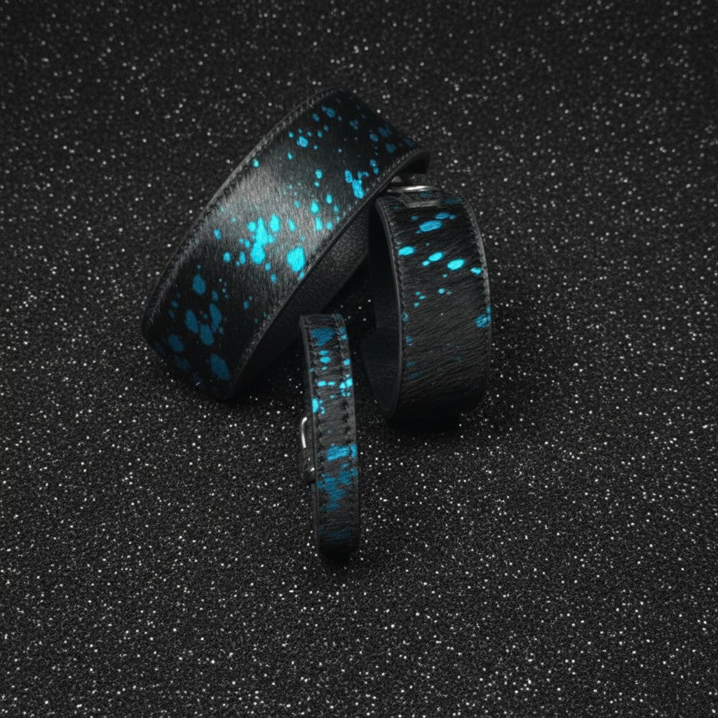 All Natural Cowhide Collar-Black w/Turquoise Foil
