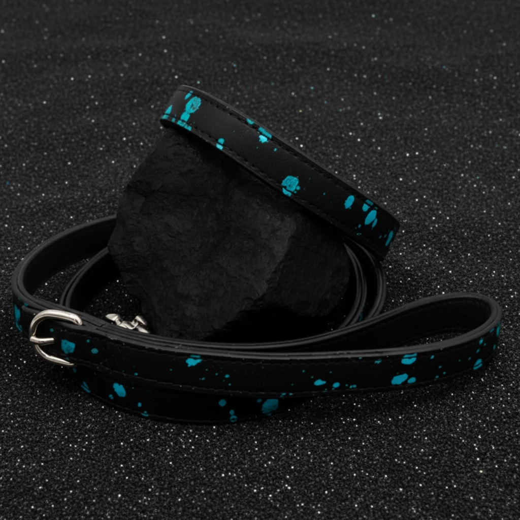 All Natural Cowhide Collar-Black w/Turquoise Foil