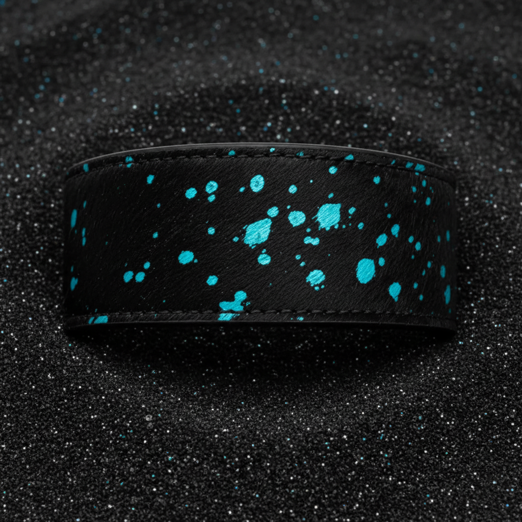 All Natural Cowhide Collar-Black w/Turquoise Foil
