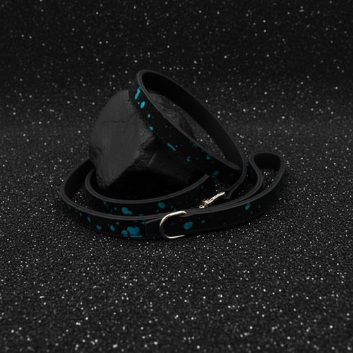 All Natural Cowhide Leash-Black with Turquoise