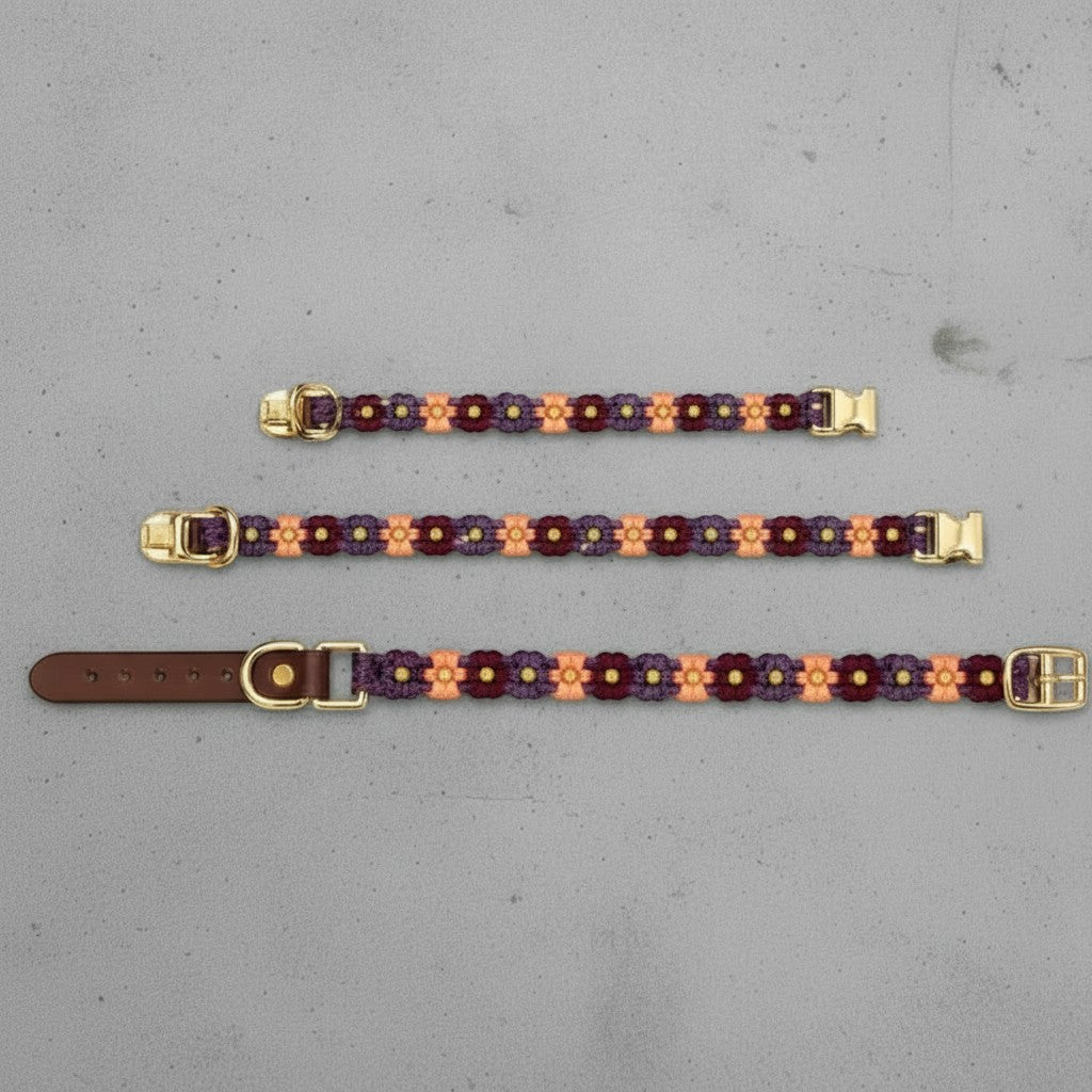 Maroon/Peach/Purple  Paracord Buckle Collar 2MM Dogs