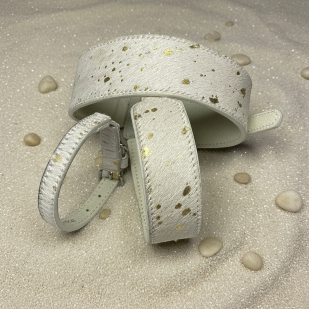 All Natural Cowhide Collar-White with Gold