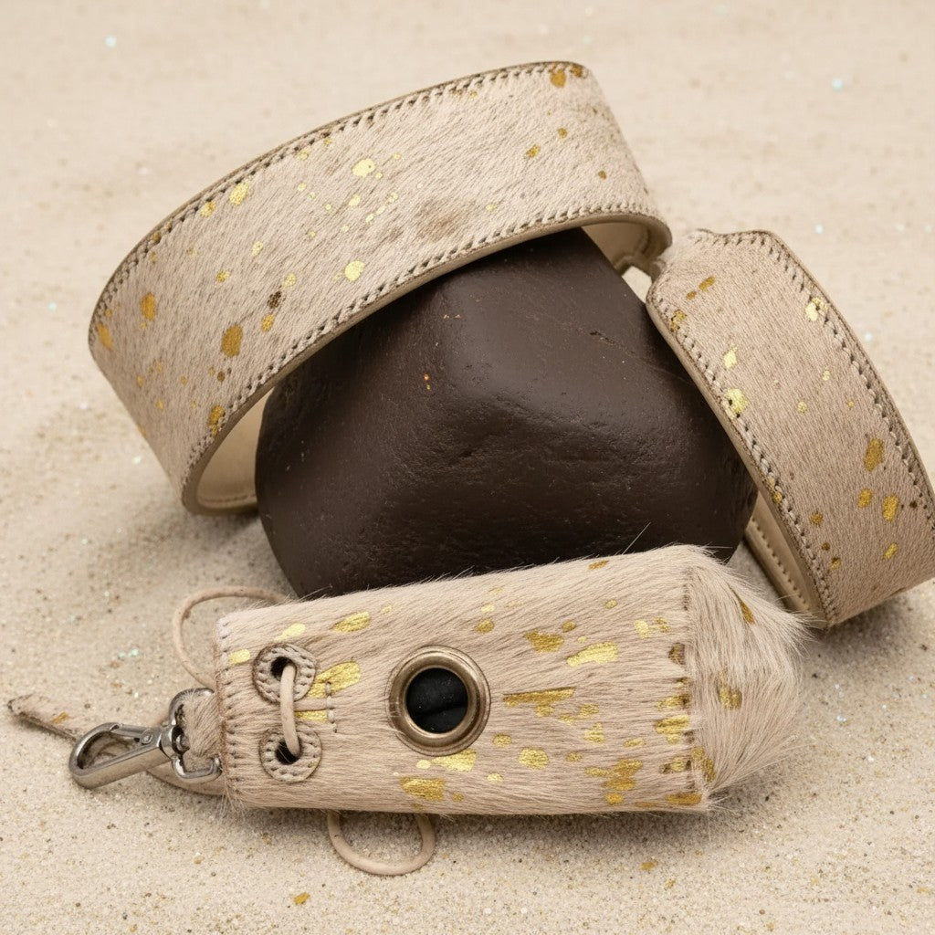 All Natural Cowhide Collar-White with Gold