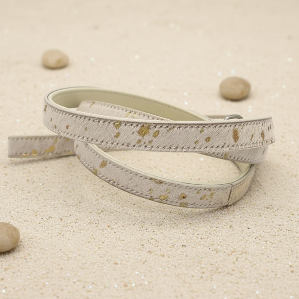 All Natural Cowhide Collar-White with Gold