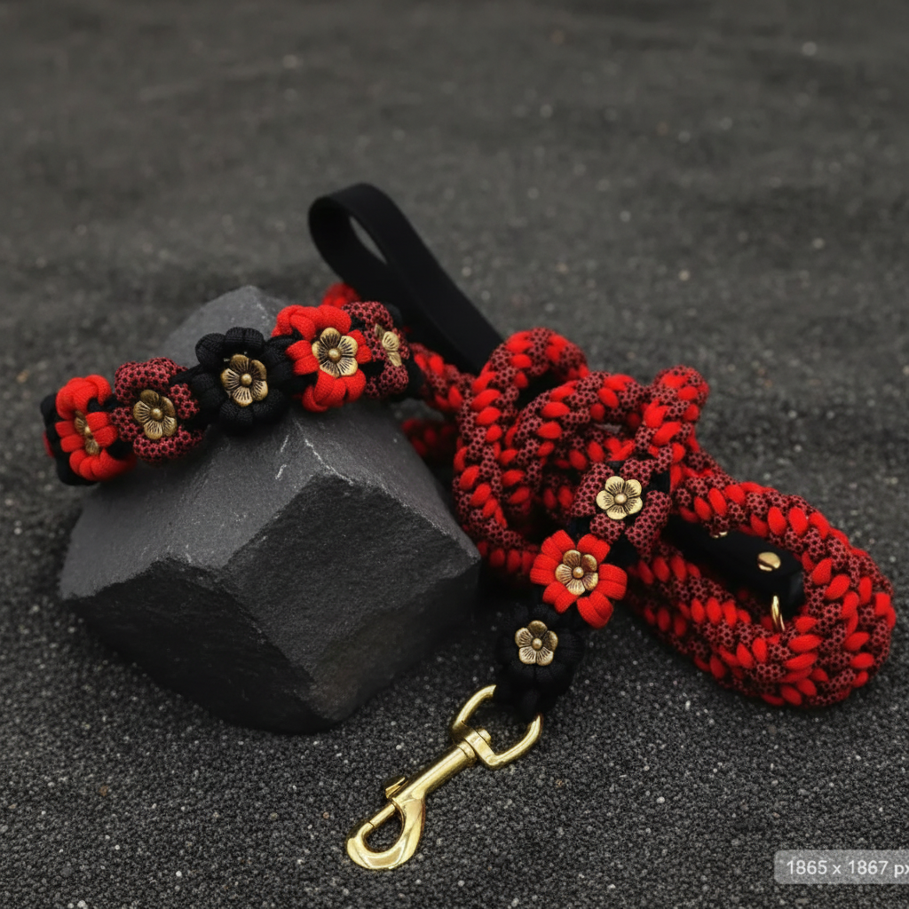 Red/Black Gold Petal Flower Paracord Collar-Buckle
