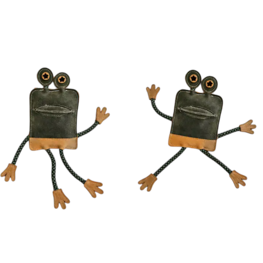 Suede Leather Frog with Rope Dog Toy