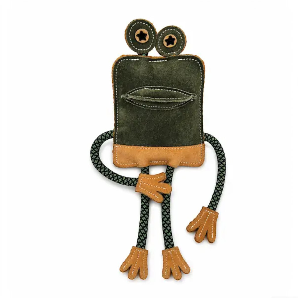 Suede Leather Frog with Rope Dog Toy