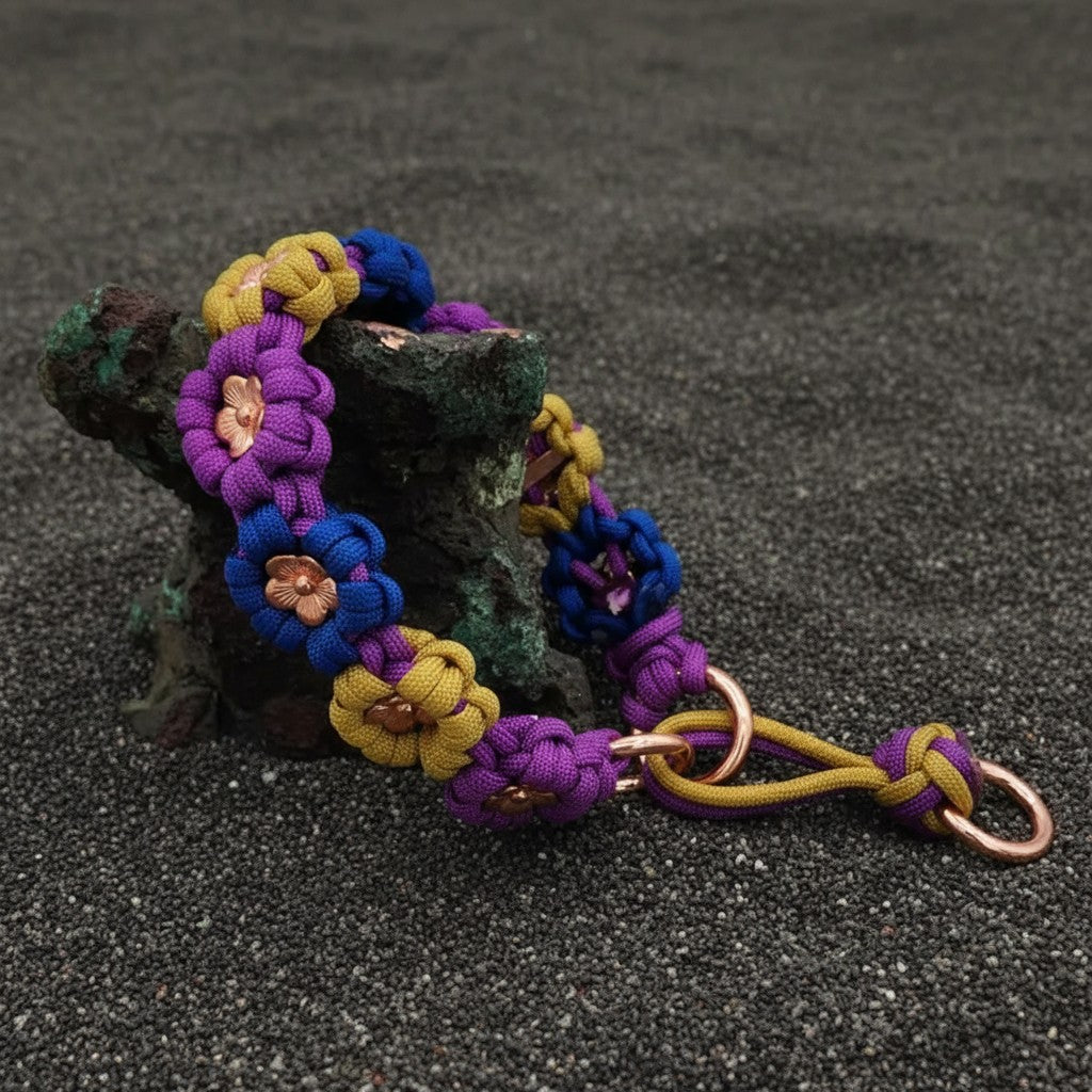 Purple/Blue/Yellow w/Gold Flower Paracord  Collar-Martingale