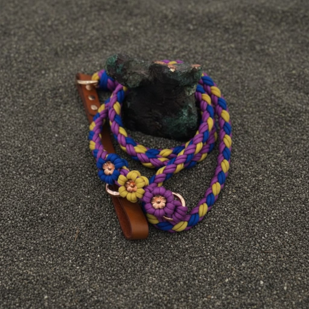 Purple/Blue/Yellow w/Gold Flower Paracord  Collar-Martingale