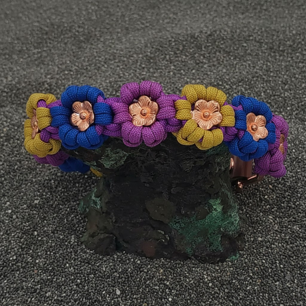 Purple/Blue/Yellow w/Gold Flower Paracord Collar-Buckle