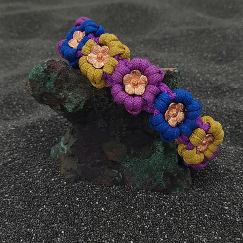 Purple/Blue/Yellow w/Gold Flower Paracord Collar-Buckle