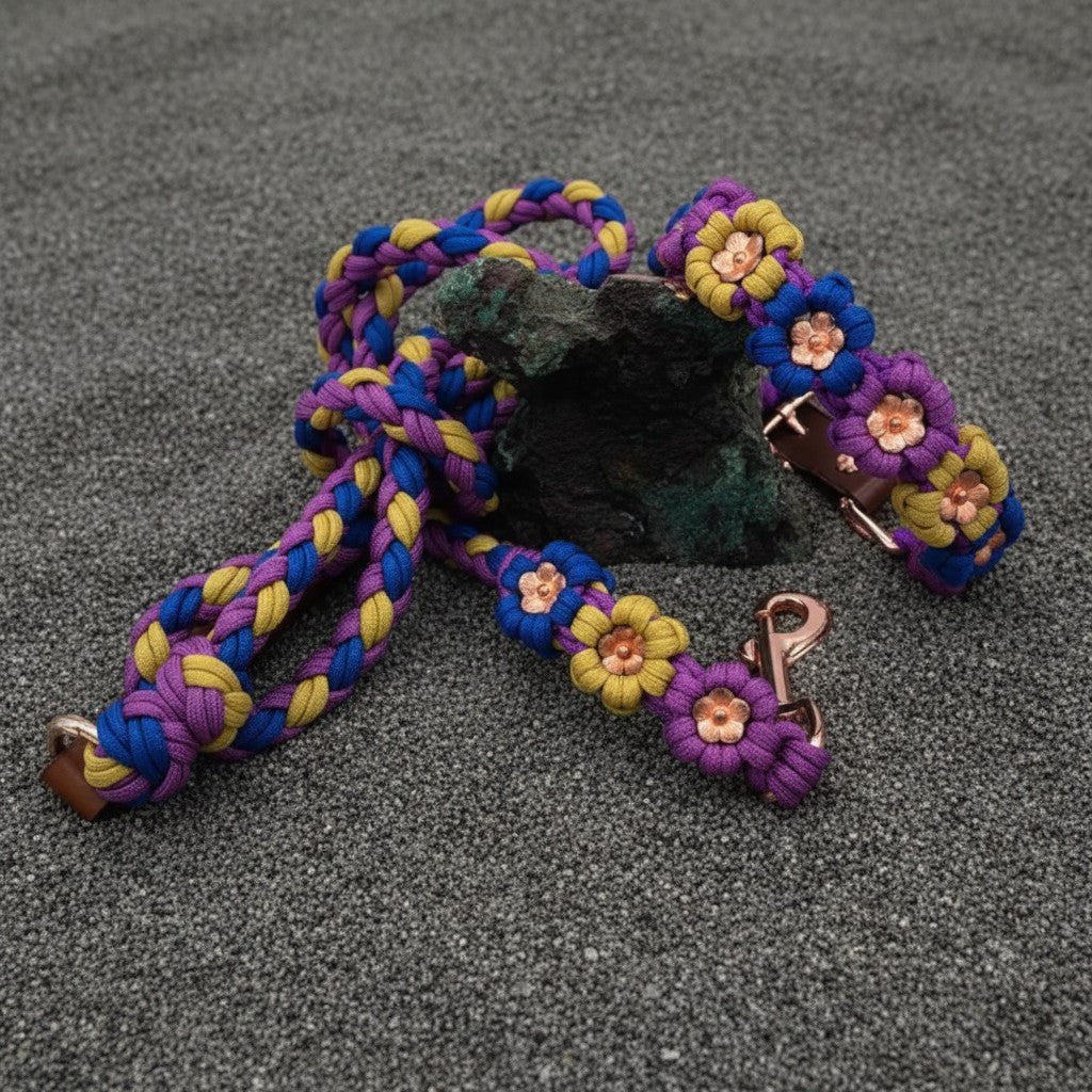 Purple/Blue/Yellow w/Gold Flower Paracord Collar-Buckle