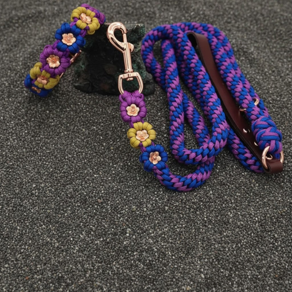 Purple/Blue/Yellow w/Gold Flower Paracord Collar-Buckle