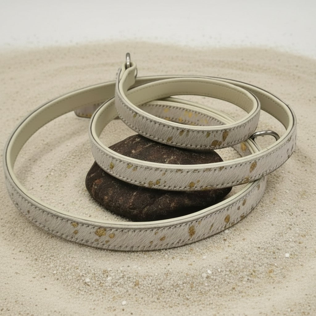 All Natural Cowhide Leash-White with Gold