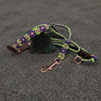 Purple/Green Paracord Leash with Rose Gold Rhinestone Bead Flowers