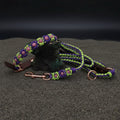 Purple/Green Paracord Leash with Rose Gold Rhinestone Bead Flowers