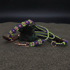 Purple/Green Paracord Leash with Rose Gold Rhinestone Bead Flowers