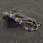 Purple/Green Paracord Leash with Rose Gold Rhinestone Bead Flowers