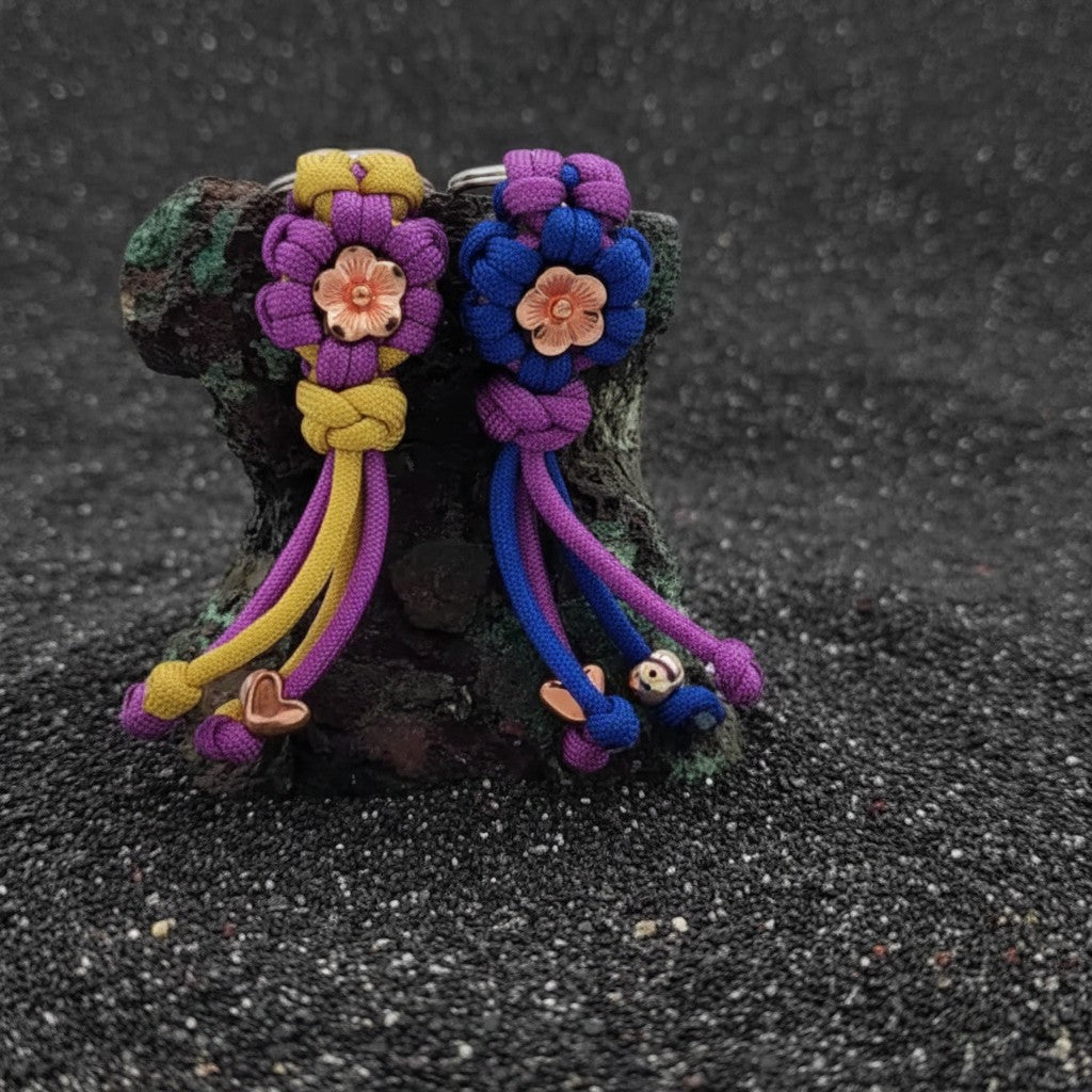 Purple/Blue/Yellow Gold w/Gold Flower Paracord Keychain