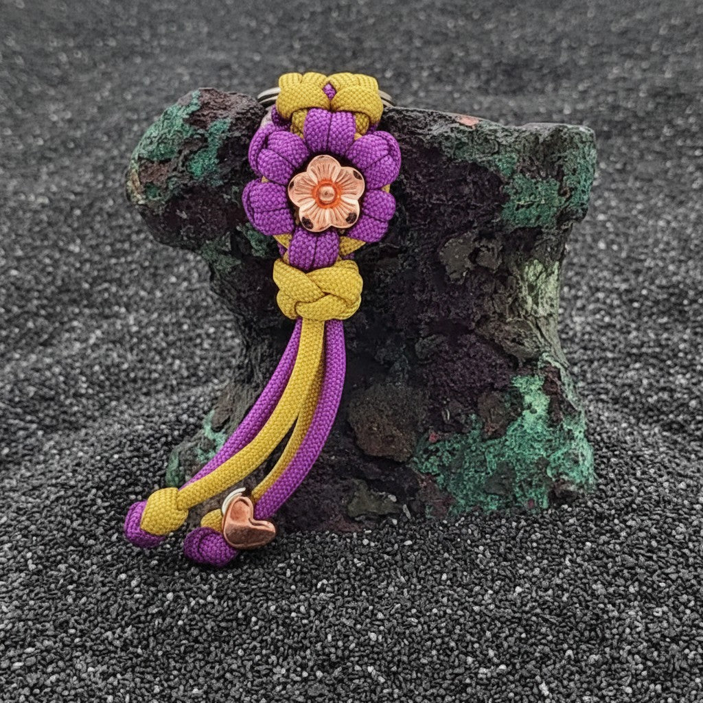 Purple/Blue/Yellow Gold w/Gold Flower Paracord Keychain