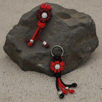 Red/Black Flower Paracord Keyring with Rhinestone