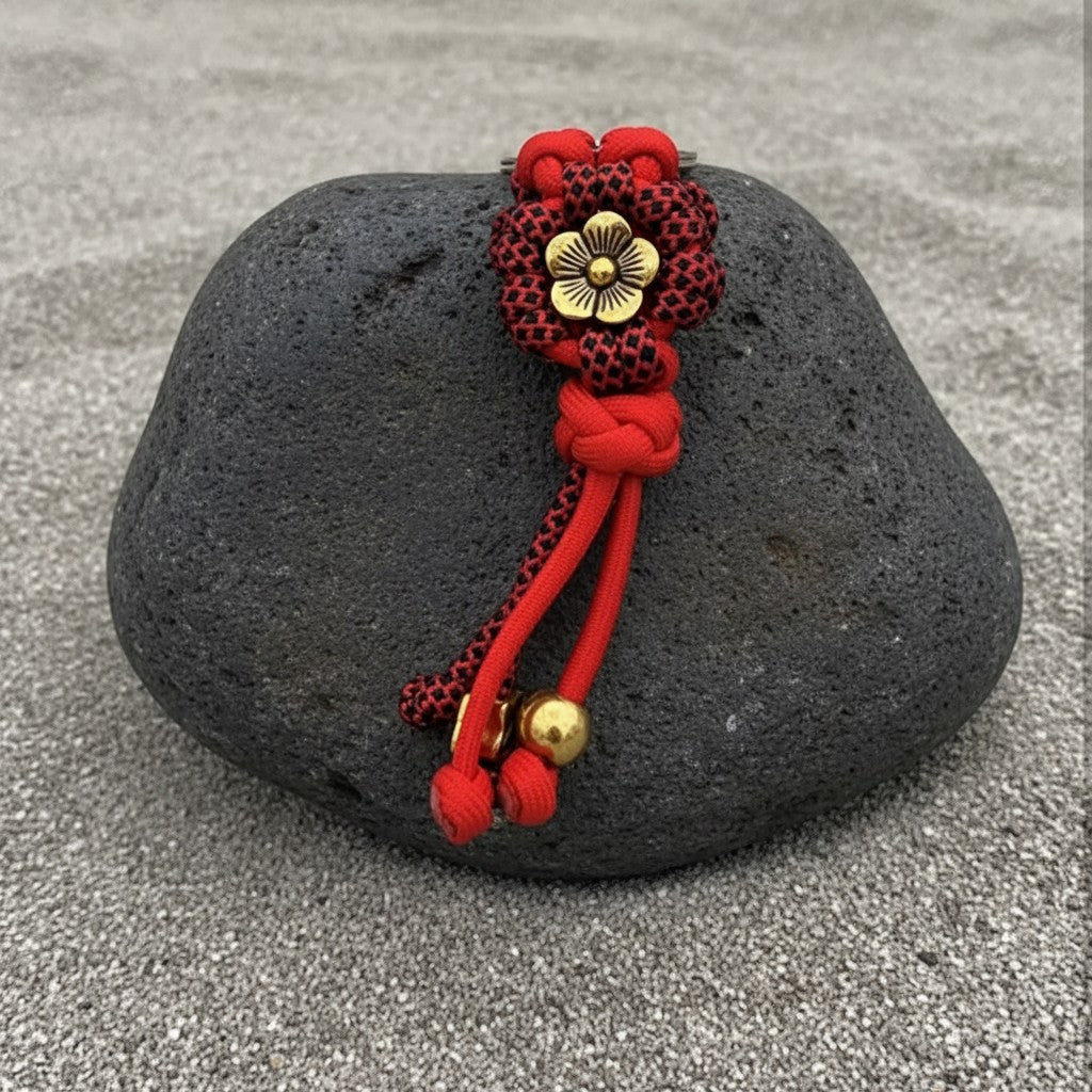 Red/Black Gold Petal  Flower Paracord Keyring