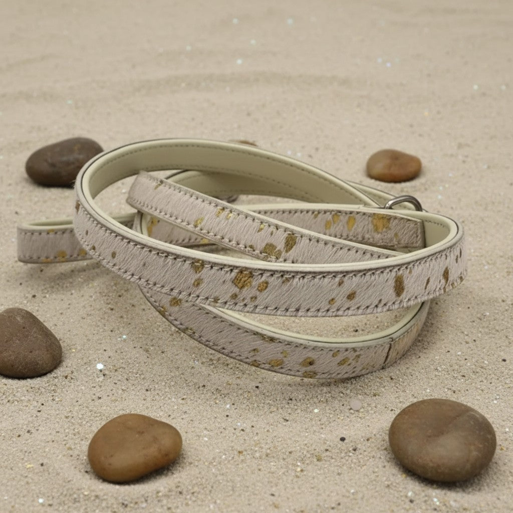 All Natural Cowhide Leash-White with Gold