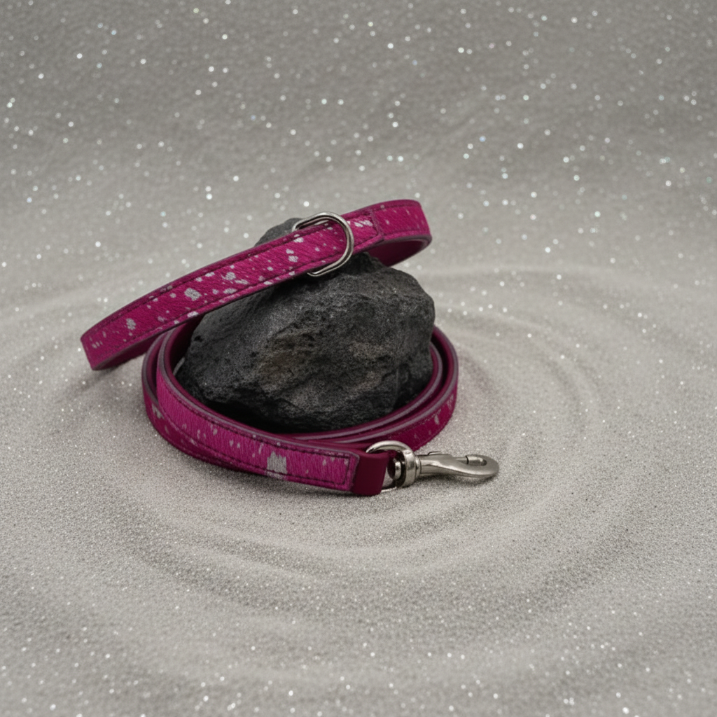 All Natural Cowhide Collar-Pink w/Silver Foil