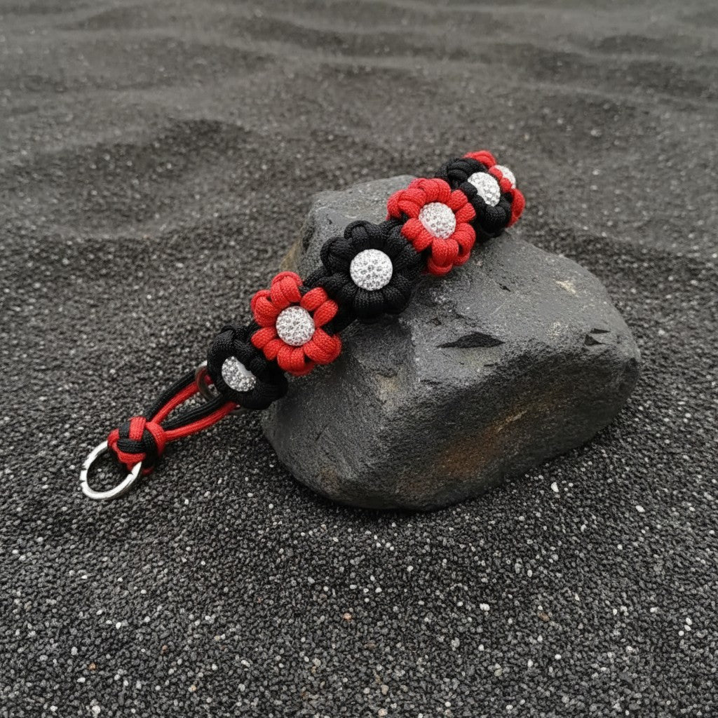 Red/Black Flower Paracord Collar with Rhinestone-Martingale