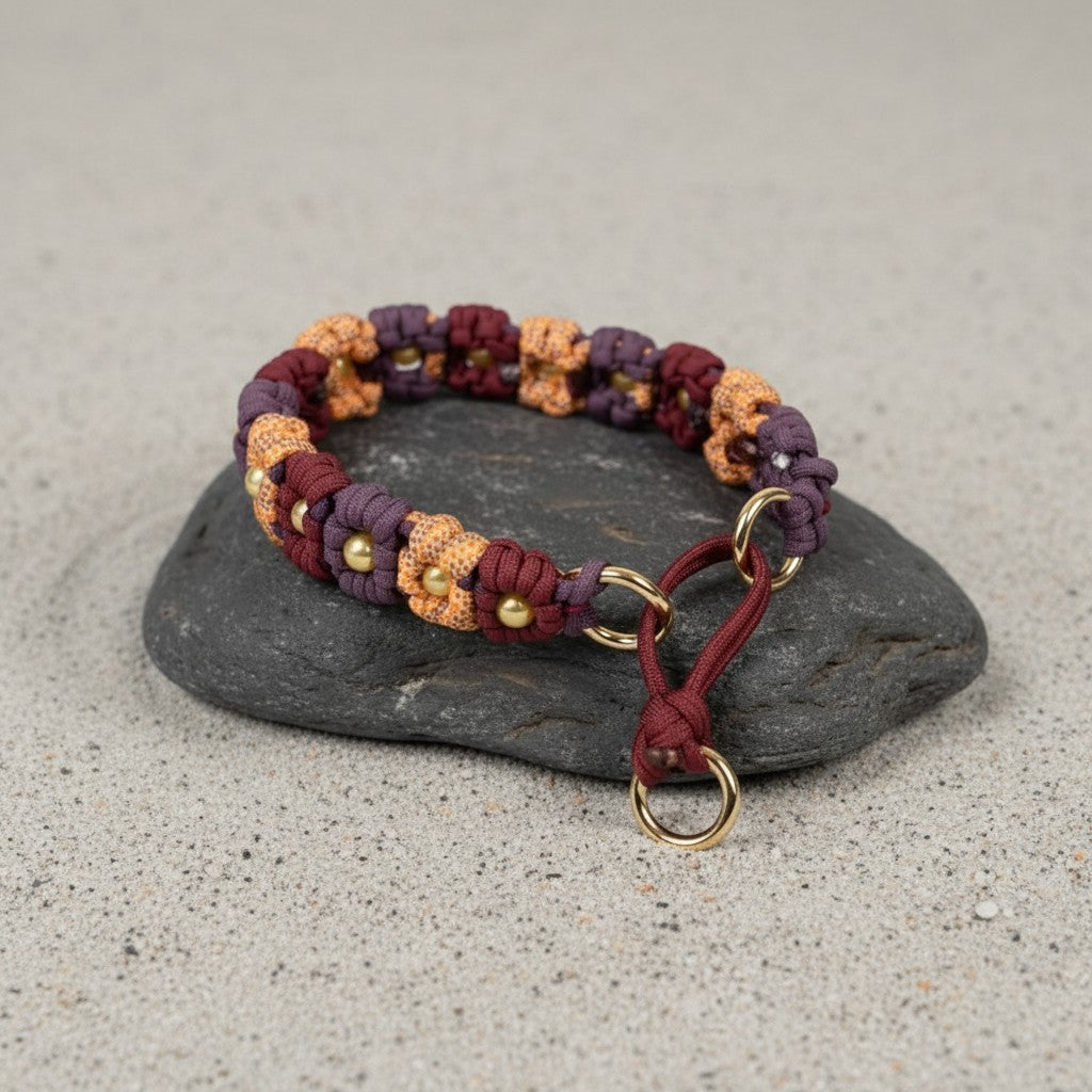 Maroon/Peach Flower/Purple Paracord Martingale Collar