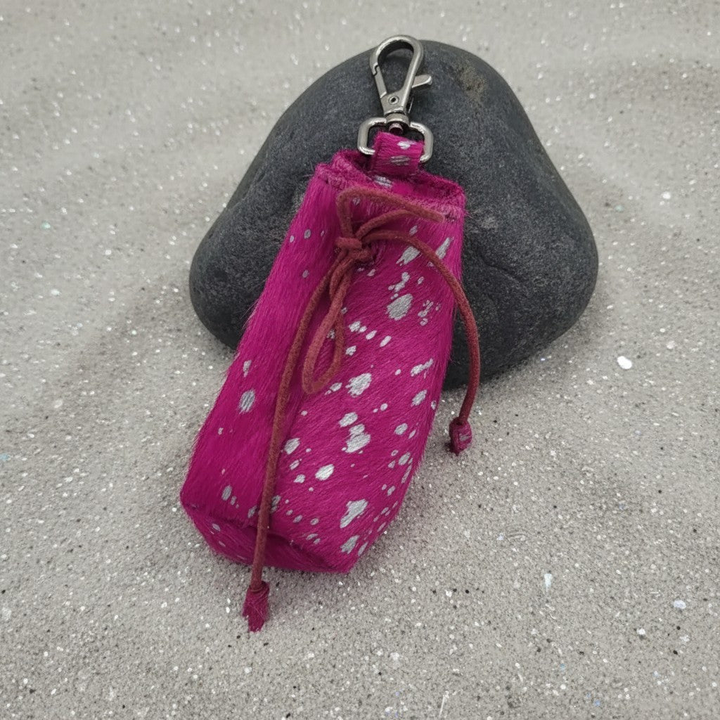 All Natural Cowhide Poop Bag-Pink with Silver Foil