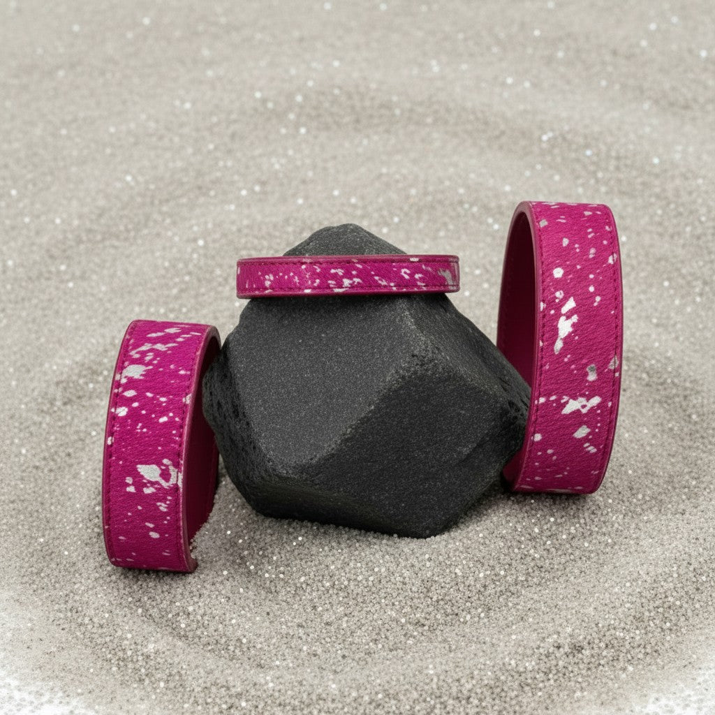 All Natural Cowhide Collar-Pink w/Silver Foil