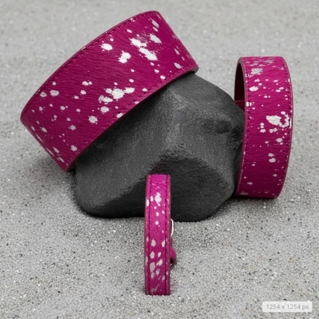 All Natural Cowhide Collar-Pink w/Silver Foil