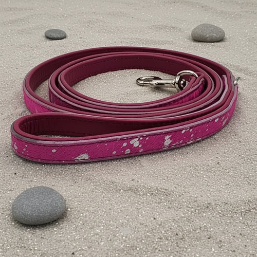 All Natural Cowhide Leash-Pink with Silver Foil