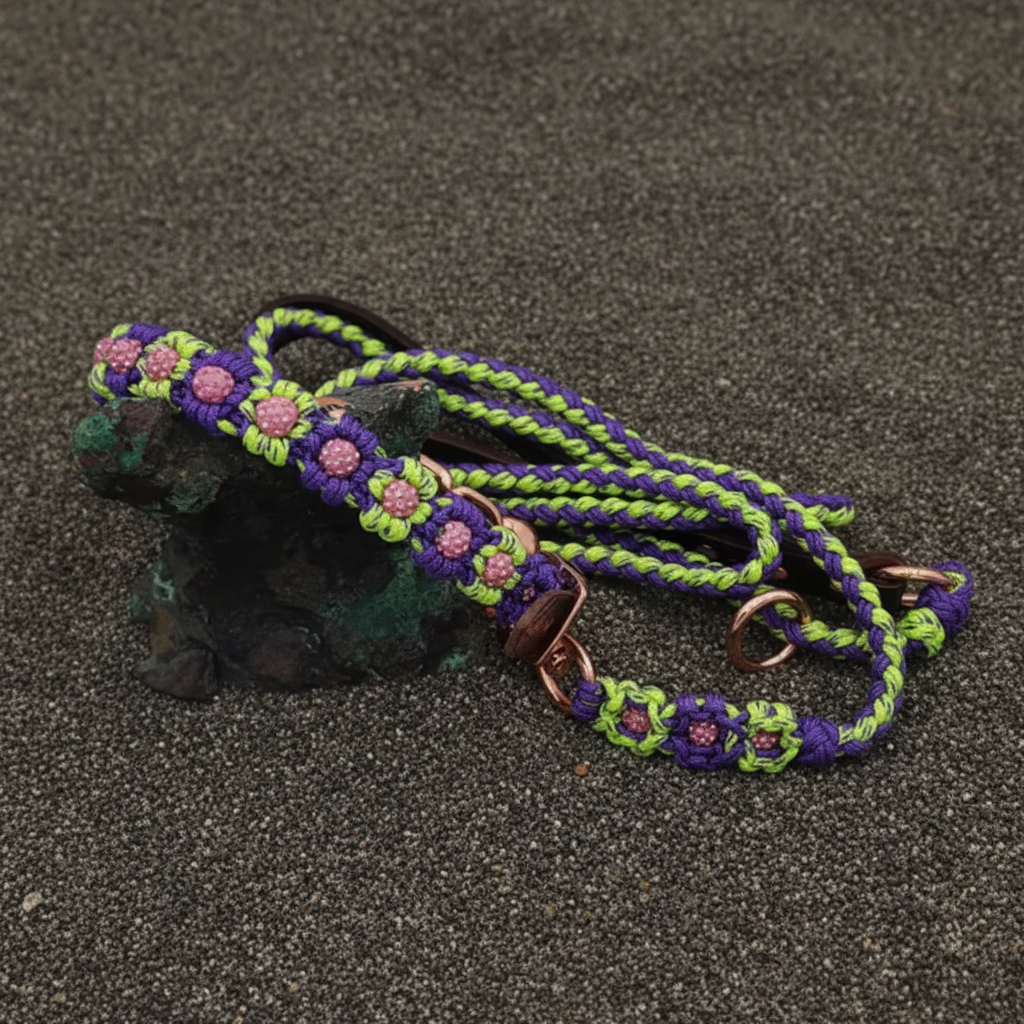 Purple/Green Paracord Collar w/Rose Gold Center Bead