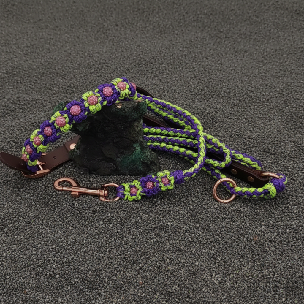 Purple/Green Paracord Collar w/Rose Gold Center Bead