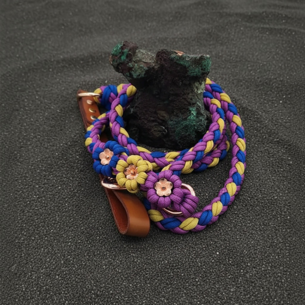 Purple/Blue/Yellow w/Gold Flower Paracord Leash