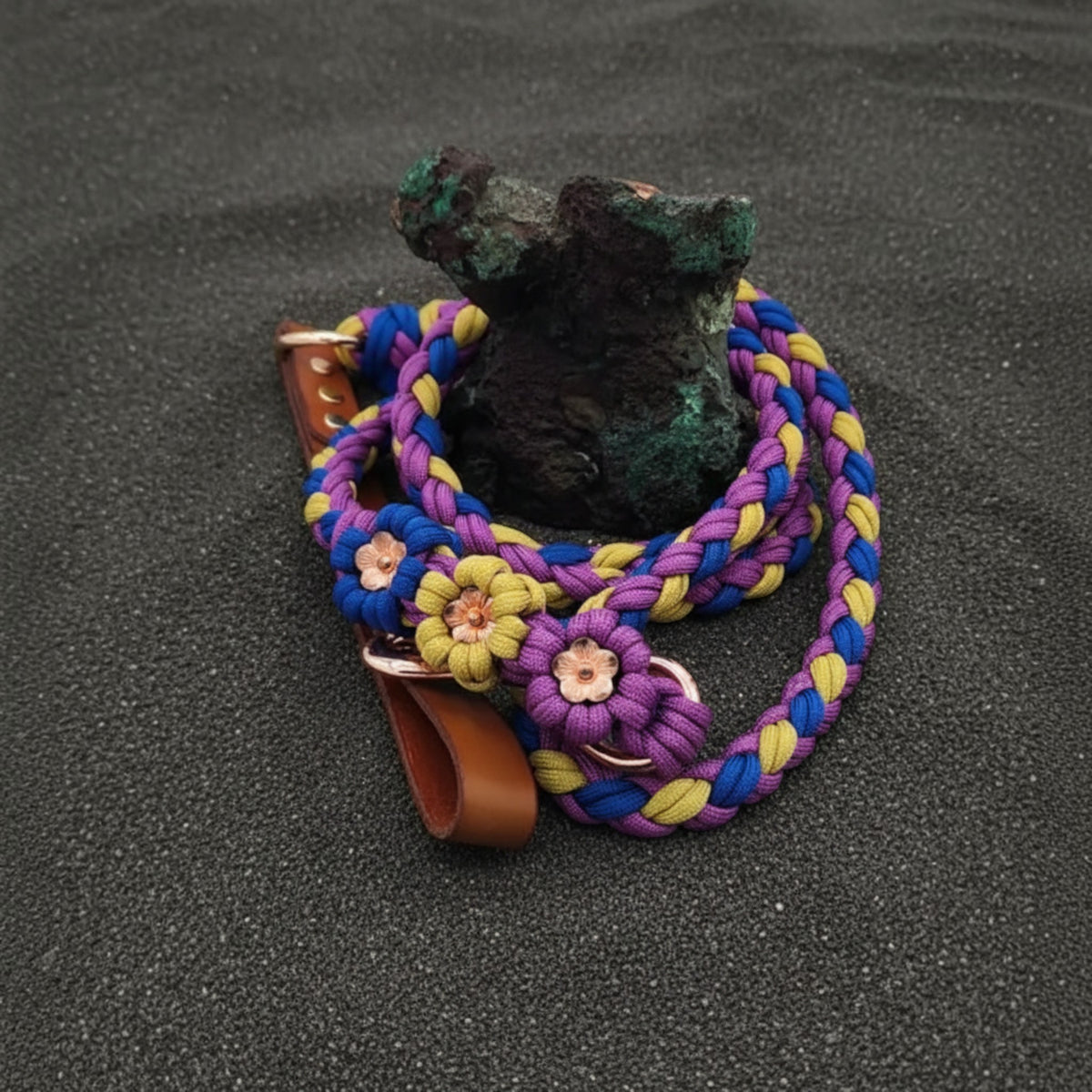 Purple/Blue/Yellow w/Gold Flower Paracord Leash