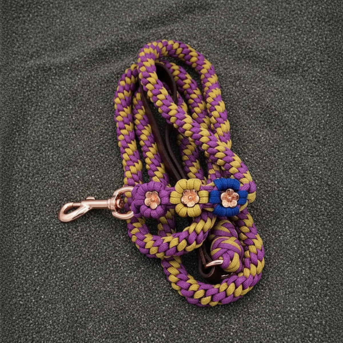 Purple/Blue/Yellow w/Gold Flower Paracord Leash