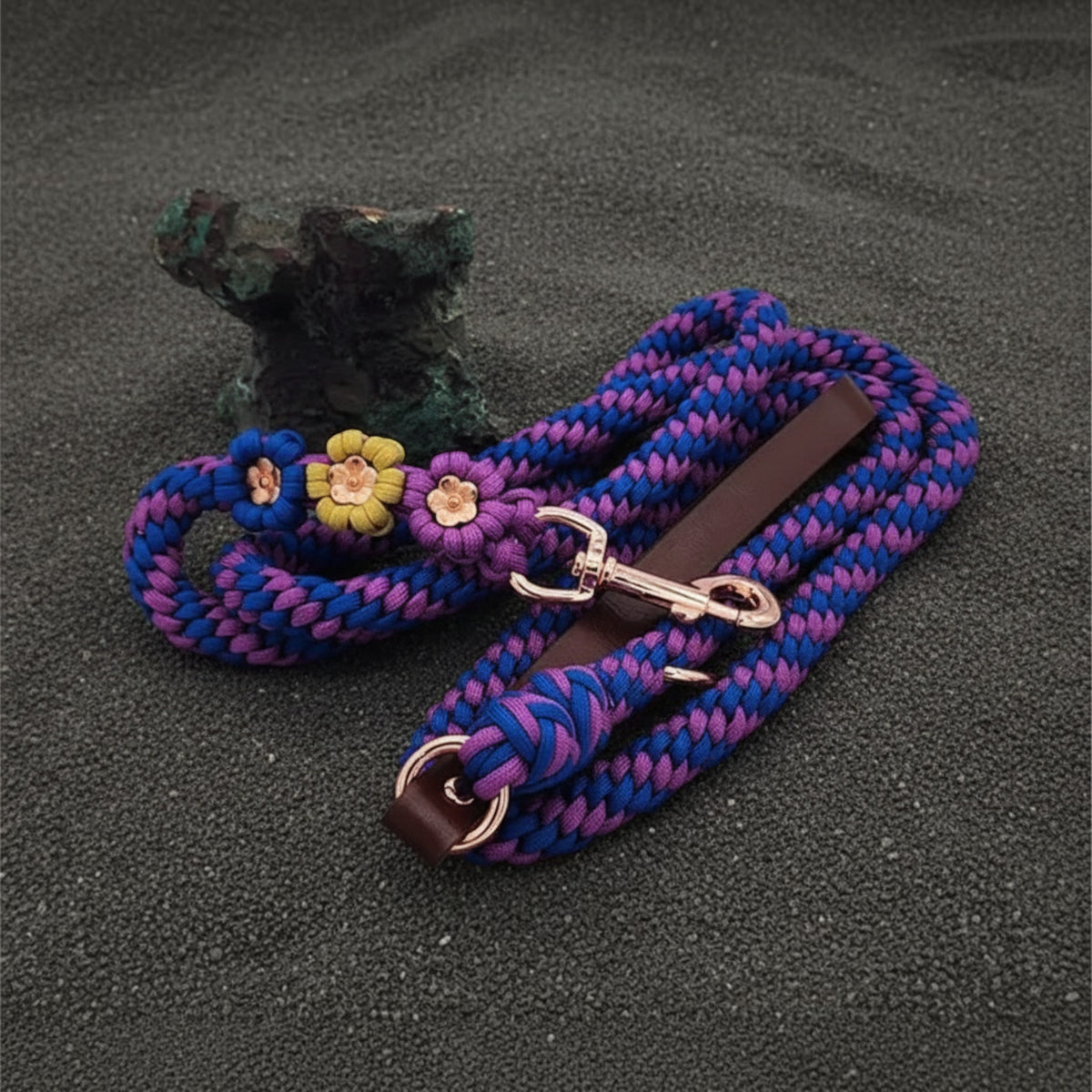 Purple/Blue/Yellow w/Gold Flower Paracord Leash