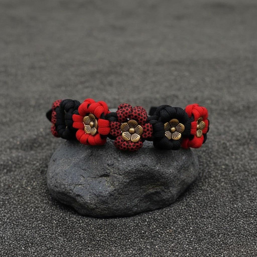 Red/Black Gold Petal Flower Paracord Collar-Buckle