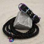 Black Flat Weave Paracord Collar/Leash Set w/Shimmer Thread