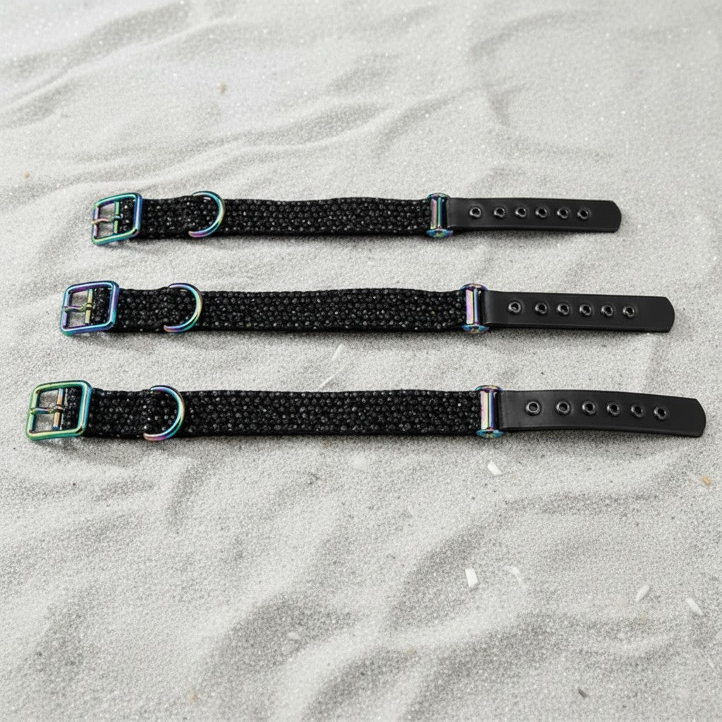 Black Flat Weave Paracord Collar/Leash Set w/Shimmer Thread