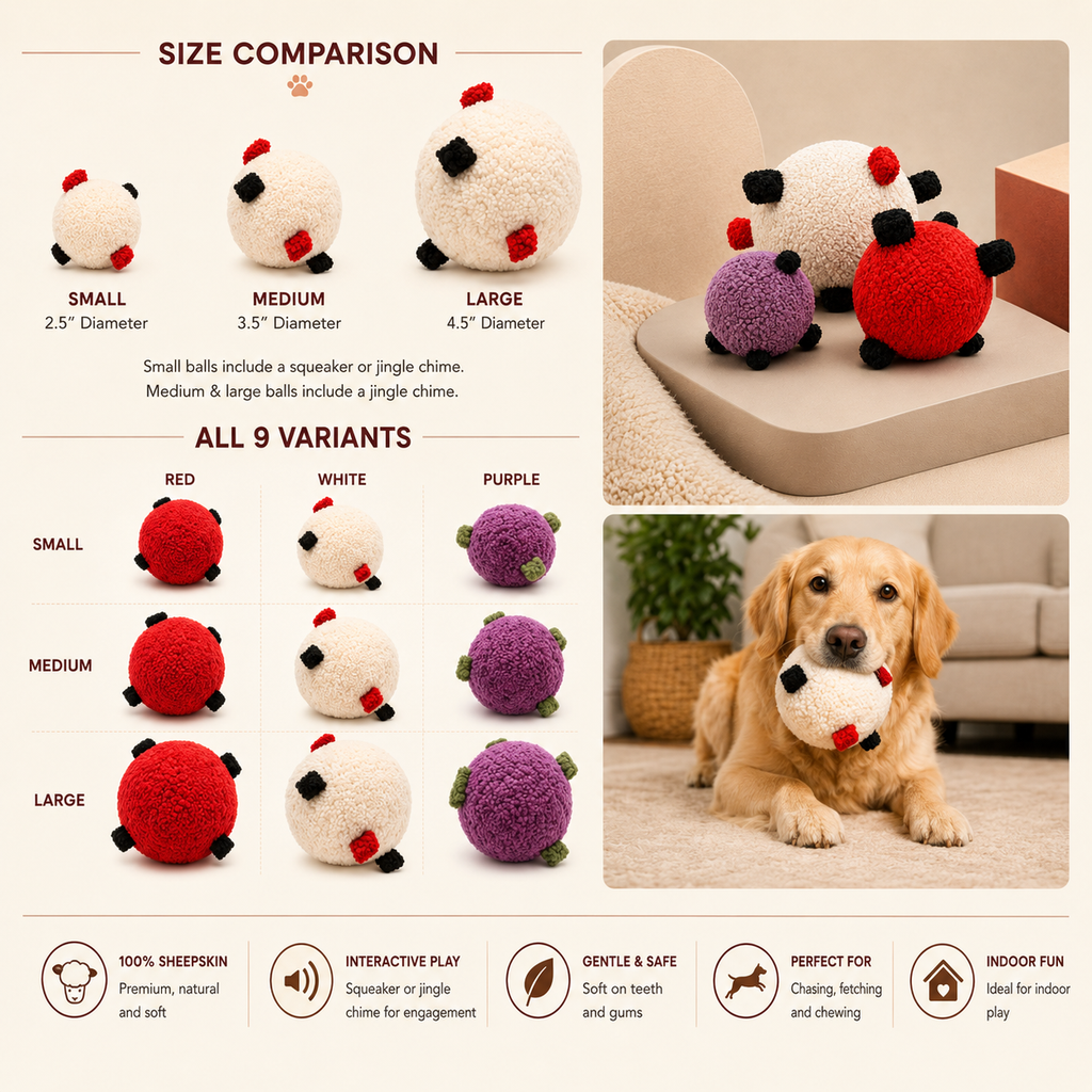 100% Sheepskin Dog Ball w/Sound