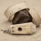 All Natural Cowhide Poop Bag-White with Gold